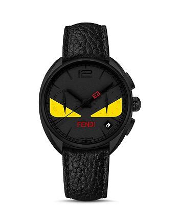 Momento Fendi Bug Black PVD Watch with Leather Strap, 40mm